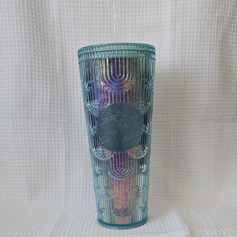 Starbucks Holographic Aqua Tumbler with Straw